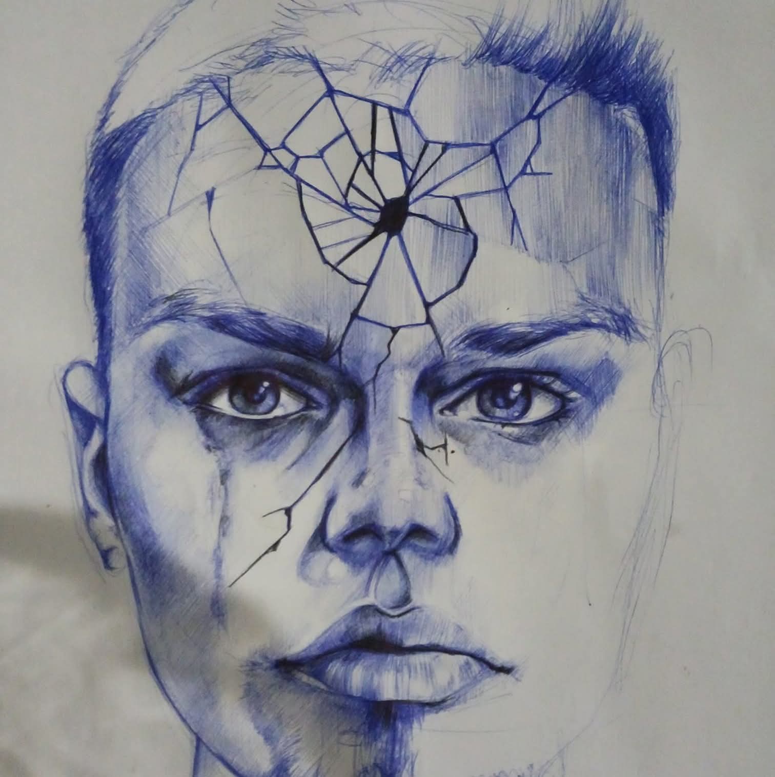 Fracture — Original Ballpoint Pen Drawing by Roberto Cisneros