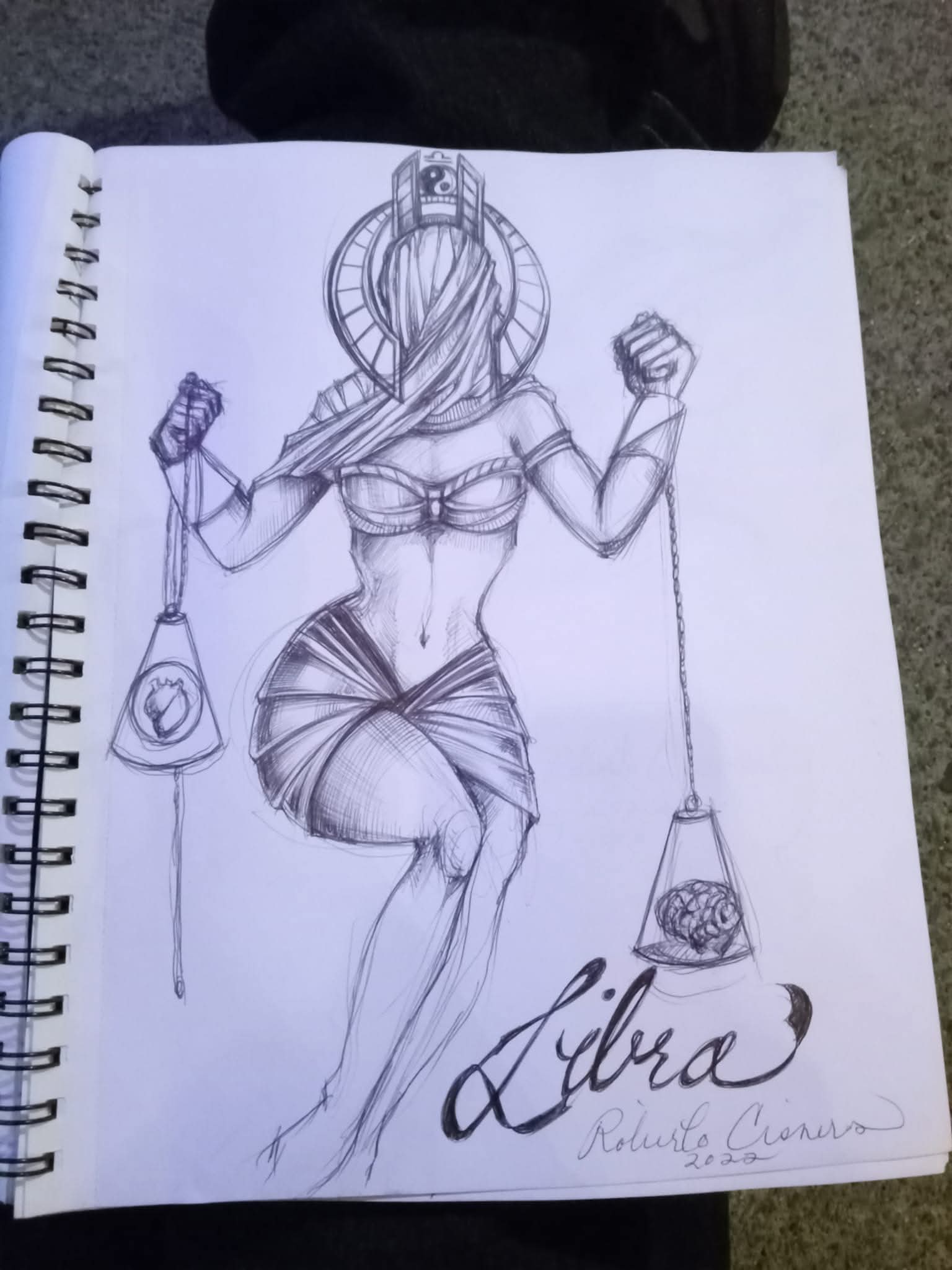 Libra — Balance of Mind | Original Ballpoint Pen Drawing by Roberto Cisneros